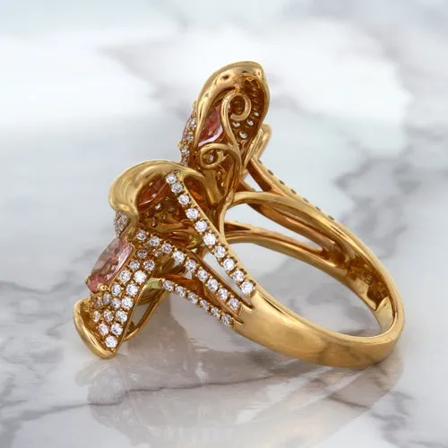 4.26ctw Padparadscha Ring with Diamond Accents in 18K Rose Gold