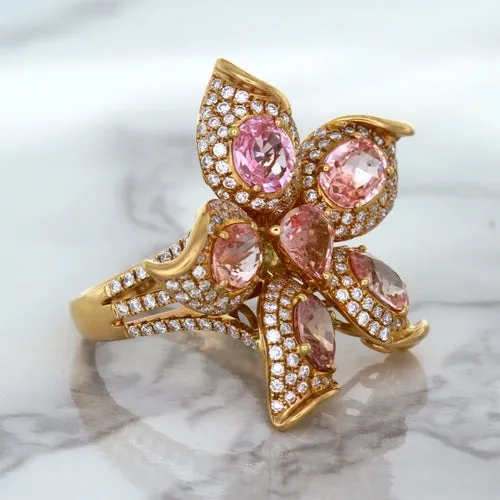 4.26ctw Padparadscha Ring with Diamond Accents in 18K Rose Gold