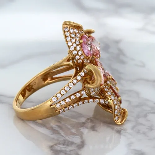 4.26ctw Padparadscha Ring with Diamond Accents in 18K Rose Gold