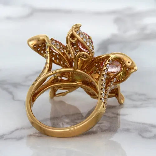 4.26ctw Padparadscha Ring with Diamond Accents in 18K Rose Gold