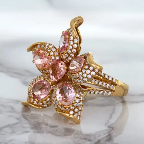 4.26ctw Padparadscha Ring with Diamond Accents in 18K Rose Gold