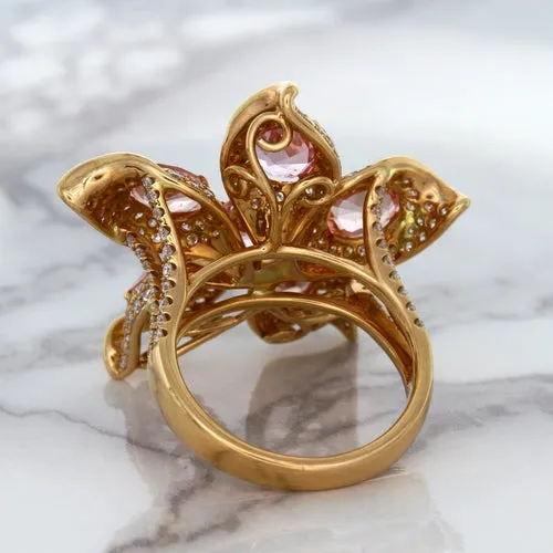 4.26ctw Padparadscha Ring with Diamond Accents in 18K Rose Gold