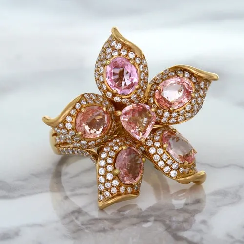 4.26ctw Padparadscha Ring with Diamond Accents in 18K Rose Gold