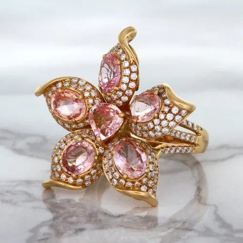 4.26ctw Padparadscha Ring with Diamond Accents in 18K Rose Gold