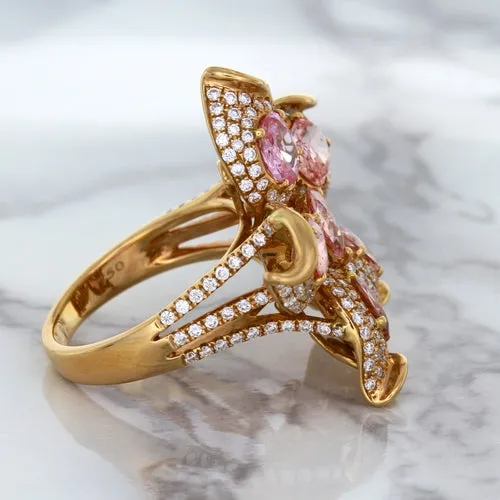 4.26ctw Padparadscha Ring with Diamond Accents in 18K Rose Gold