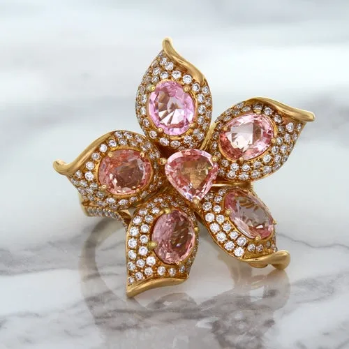 4.26ctw Padparadscha Ring with Diamond Accents in 18K Rose Gold