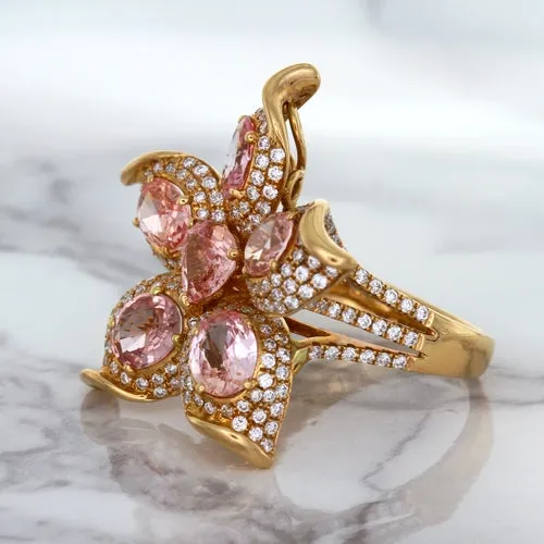 4.26ctw Padparadscha Ring with Diamond Accents in 18K Rose Gold