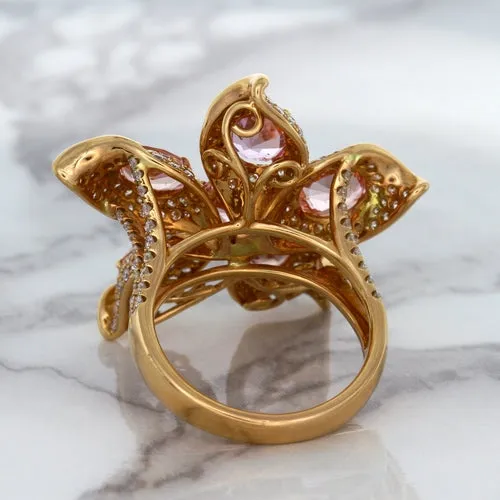 4.26ctw Padparadscha Ring with Diamond Accents in 18K Rose Gold