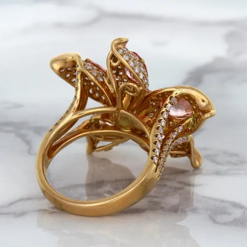 4.26ctw Padparadscha Ring with Diamond Accents in 18K Rose Gold