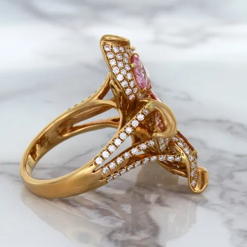 4.26ctw Padparadscha Ring with Diamond Accents in 18K Rose Gold