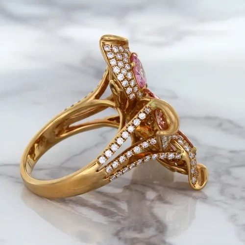 4.26ctw Padparadscha Ring with Diamond Accents in 18K Rose Gold