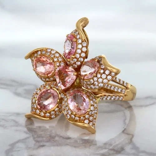 4.26ctw Padparadscha Ring with Diamond Accents in 18K Rose Gold
