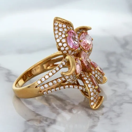 4.26ctw Padparadscha Ring with Diamond Accents in 18K Rose Gold