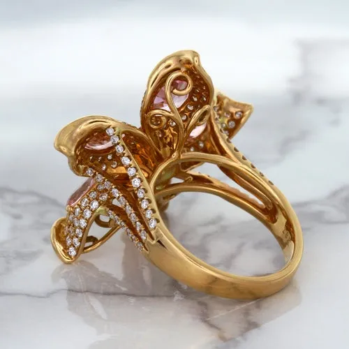 4.26ctw Padparadscha Ring with Diamond Accents in 18K Rose Gold