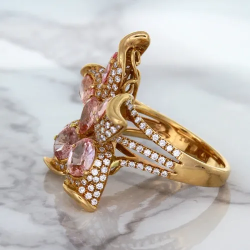 4.26ctw Padparadscha Ring with Diamond Accents in 18K Rose Gold