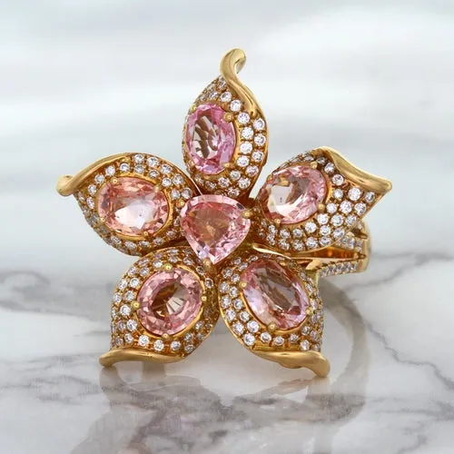 4.26ctw Padparadscha Ring with Diamond Accents in 18K Rose Gold