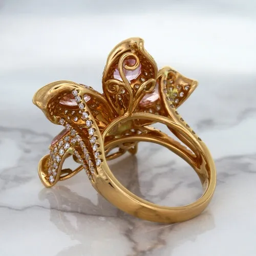 4.26ctw Padparadscha Ring with Diamond Accents in 18K Rose Gold