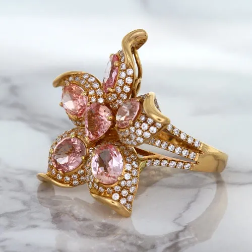 4.26ctw Padparadscha Ring with Diamond Accents in 18K Rose Gold