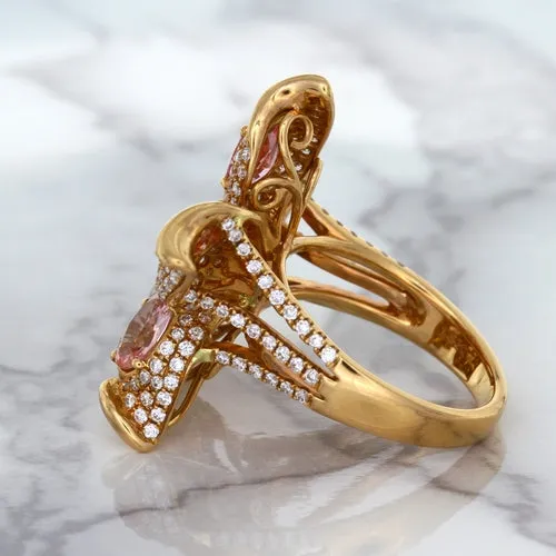 4.26ctw Padparadscha Ring with Diamond Accents in 18K Rose Gold