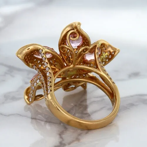 4.26ctw Padparadscha Ring with Diamond Accents in 18K Rose Gold