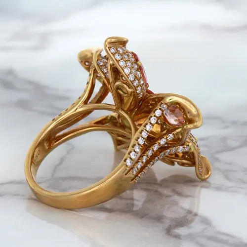 4.26ctw Padparadscha Ring with Diamond Accents in 18K Rose Gold