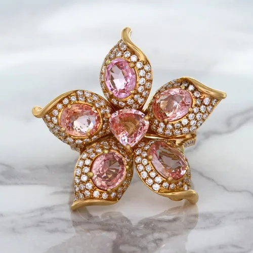 4.26ctw Padparadscha Ring with Diamond Accents in 18K Rose Gold