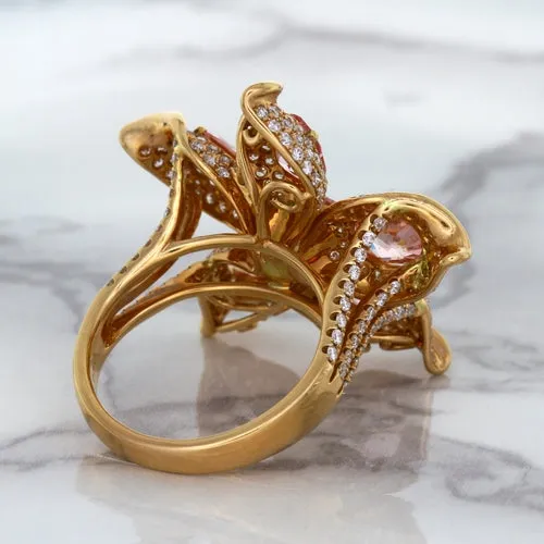 4.26ctw Padparadscha Ring with Diamond Accents in 18K Rose Gold
