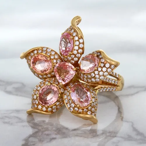 4.26ctw Padparadscha Ring with Diamond Accents in 18K Rose Gold