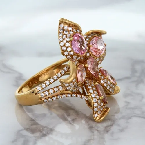 4.26ctw Padparadscha Ring with Diamond Accents in 18K Rose Gold