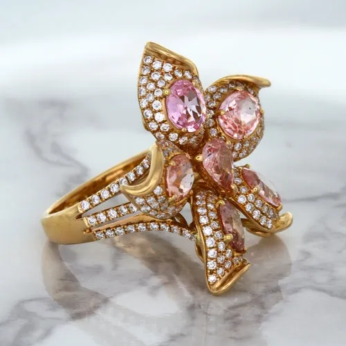 4.26ctw Padparadscha Ring with Diamond Accents in 18K Rose Gold