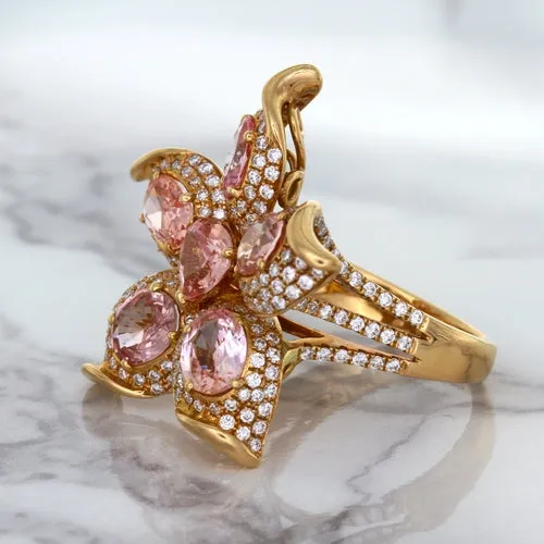 4.26ctw Padparadscha Ring with Diamond Accents in 18K Rose Gold