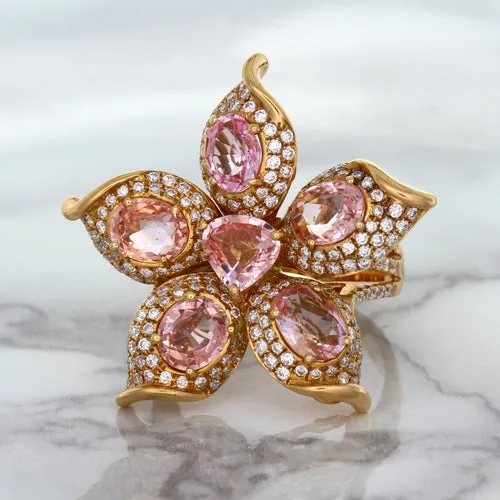 4.26ctw Padparadscha Ring with Diamond Accents in 18K Rose Gold