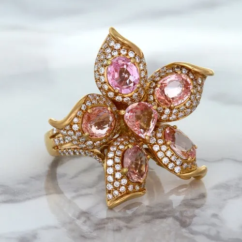 4.26ctw Padparadscha Ring with Diamond Accents in 18K Rose Gold