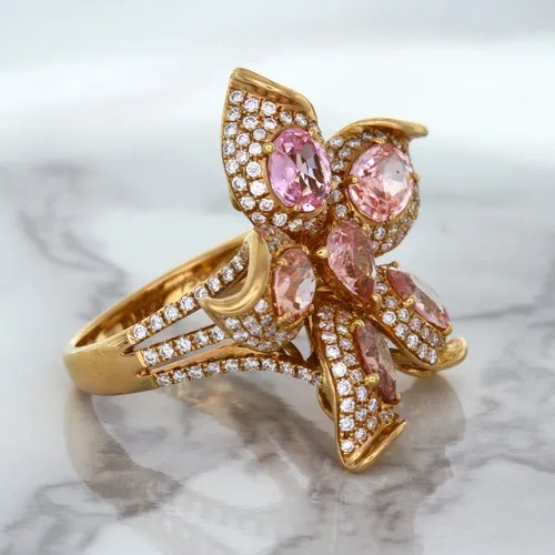 4.26ctw Padparadscha Ring with Diamond Accents in 18K Rose Gold