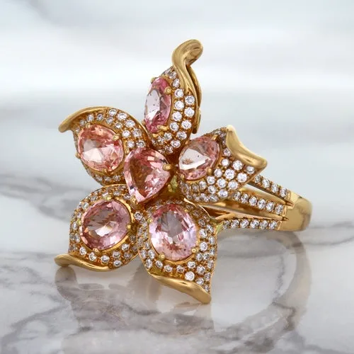 4.26ctw Padparadscha Ring with Diamond Accents in 18K Rose Gold