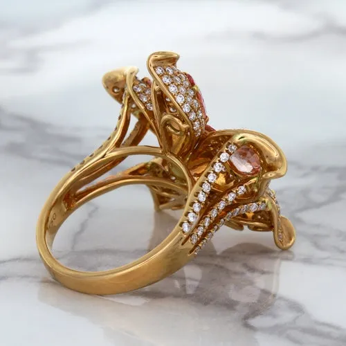 4.26ctw Padparadscha Ring with Diamond Accents in 18K Rose Gold