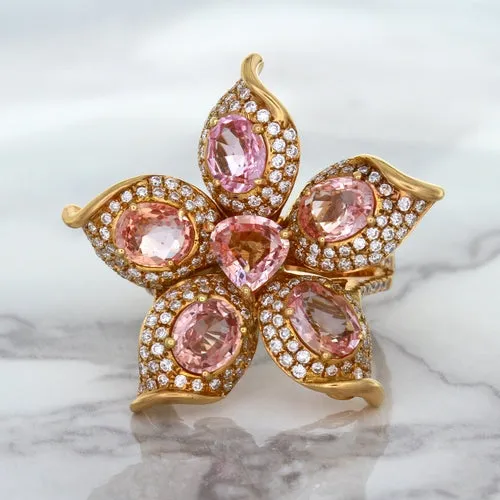 4.26ctw Padparadscha Ring with Diamond Accents in 18K Rose Gold