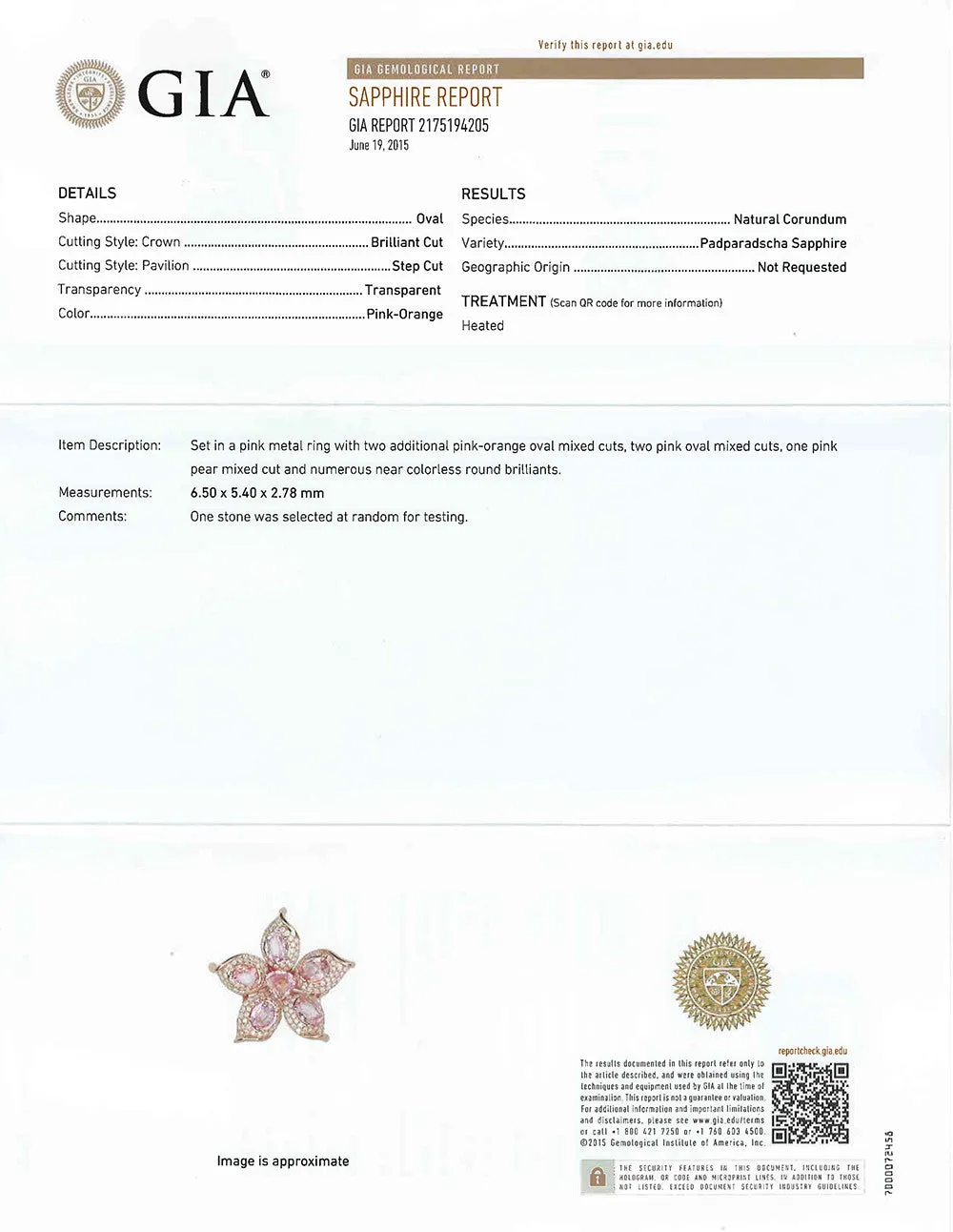 4.26ctw Padparadscha Ring with Diamond Accents in 18K Rose Gold