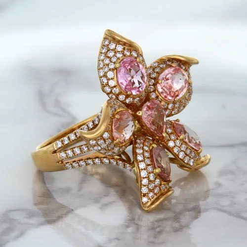 4.26ctw Padparadscha Ring with Diamond Accents in 18K Rose Gold