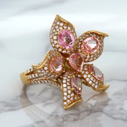 4.26ctw Padparadscha Ring with Diamond Accents in 18K Rose Gold