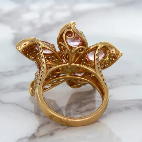 4.26ctw Padparadscha Ring with Diamond Accents in 18K Rose Gold