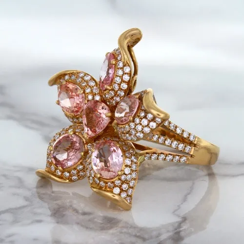 4.26ctw Padparadscha Ring with Diamond Accents in 18K Rose Gold