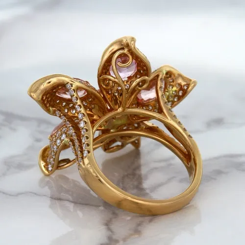 4.26ctw Padparadscha Ring with Diamond Accents in 18K Rose Gold