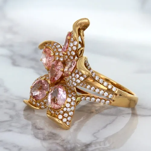 4.26ctw Padparadscha Ring with Diamond Accents in 18K Rose Gold