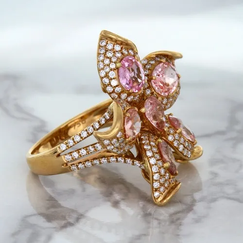 4.26ctw Padparadscha Ring with Diamond Accents in 18K Rose Gold