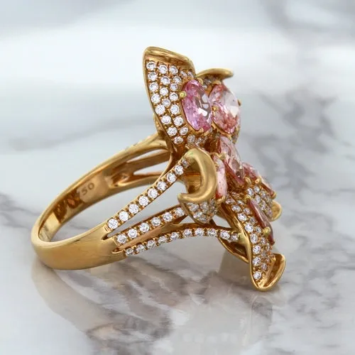 4.26ctw Padparadscha Ring with Diamond Accents in 18K Rose Gold