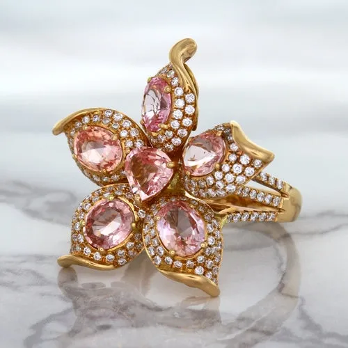 4.26ctw Padparadscha Ring with Diamond Accents in 18K Rose Gold