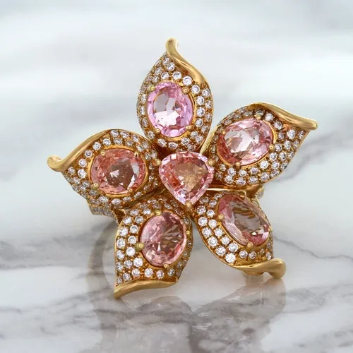 4.26ctw Padparadscha Ring with Diamond Accents in 18K Rose Gold