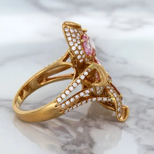4.26ctw Padparadscha Ring with Diamond Accents in 18K Rose Gold