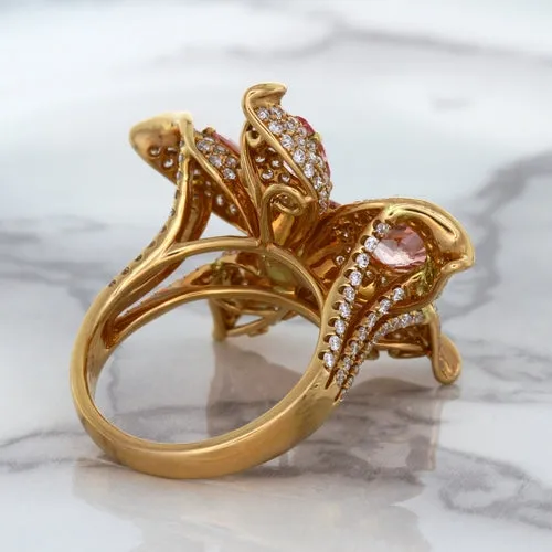 4.26ctw Padparadscha Ring with Diamond Accents in 18K Rose Gold